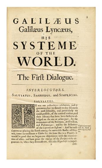 SCIENCE  (GALILEI, GALILEO.)  Salusbury, Thomas, translator. Mathematical Collections and Translations.  Vol. 1 (of 2).  1661